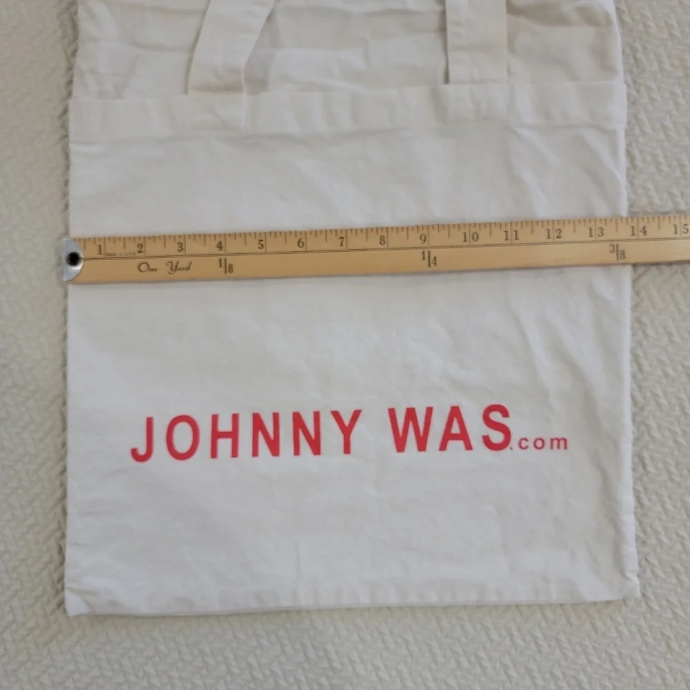 Johnny Was Beige Canvas Tote with Red Logo And Drawstring Top Shipping Bag
